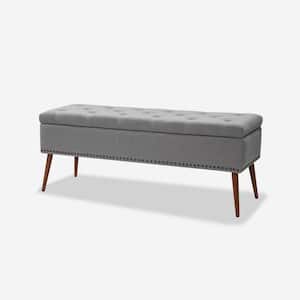 Willa Grey 45.5 in Upholstered Flip Top Storage Bench with Adjustable Pads at the Bottom of the Legs