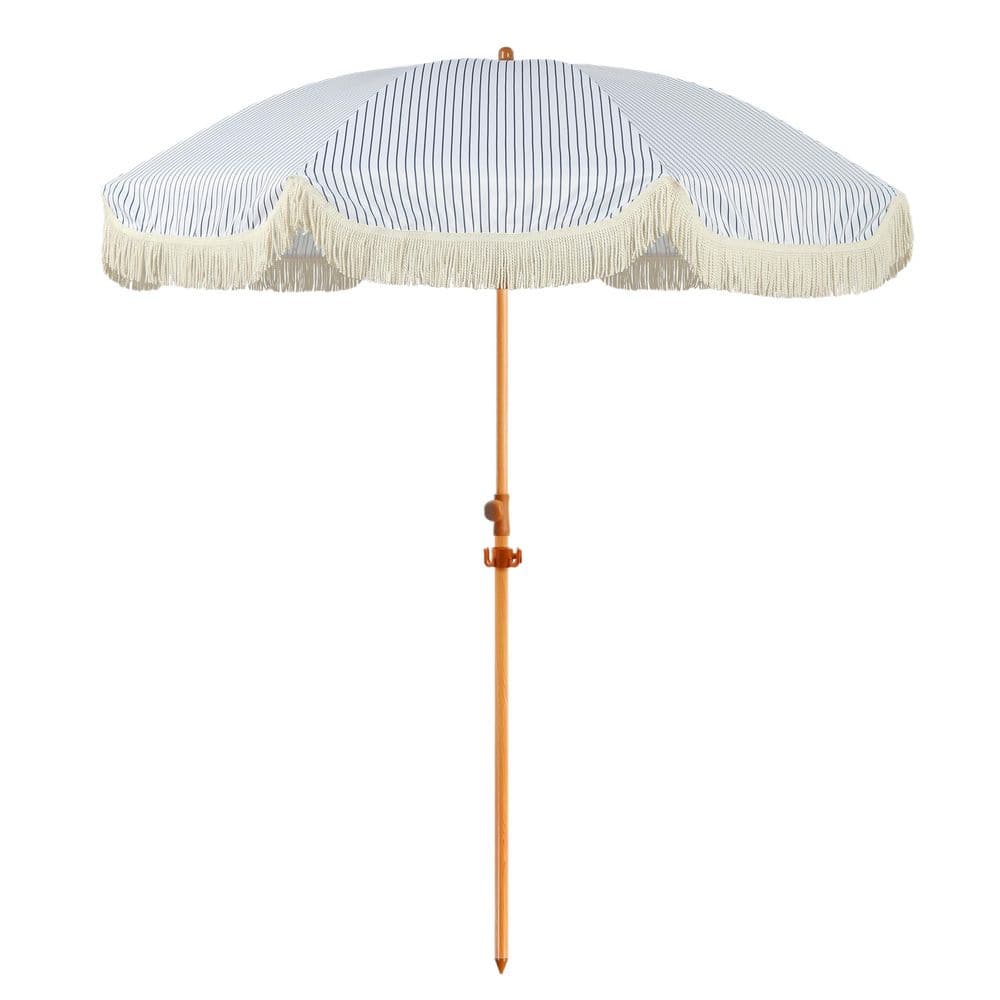 6.5 ft. Fringe Beach Umbrella in Blue White with Hanging Hook and Tilting Aluminum Pole, Patio Umbrella with Fringe price history on PriceWatchPro