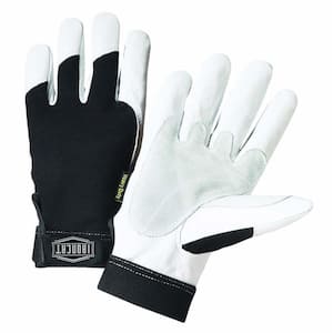 Large Heavy Duty Grain Goatskin Gloves with Spandex Back, Reinforced Palm and Thumb