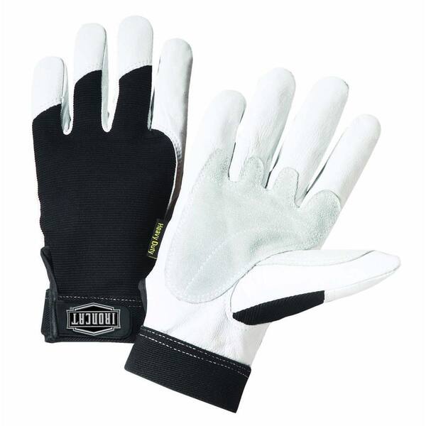 Ironcat Large Heavy Duty Grain Goatskin Gloves with Spandex Back, Reinforced Palm and Thumb