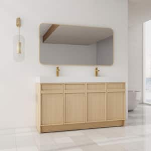 Simply 59.1 in. W x 19.7 in. D x 35.1 in. H Double Sinks Freestanding Dune Oak Bath Vanity Cabinet with White Resin Top