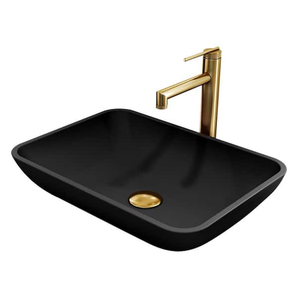 VIGO Black Sottile Rectangular MatteShell Glass Bathroom Vessel Sink