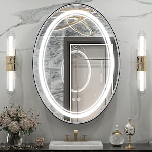 22 in. W x 30 in. H Large Oval Framed Anti-Fog 3-Color Dimmable LED Wall Mount Bathroom Vanity Mirror in Black