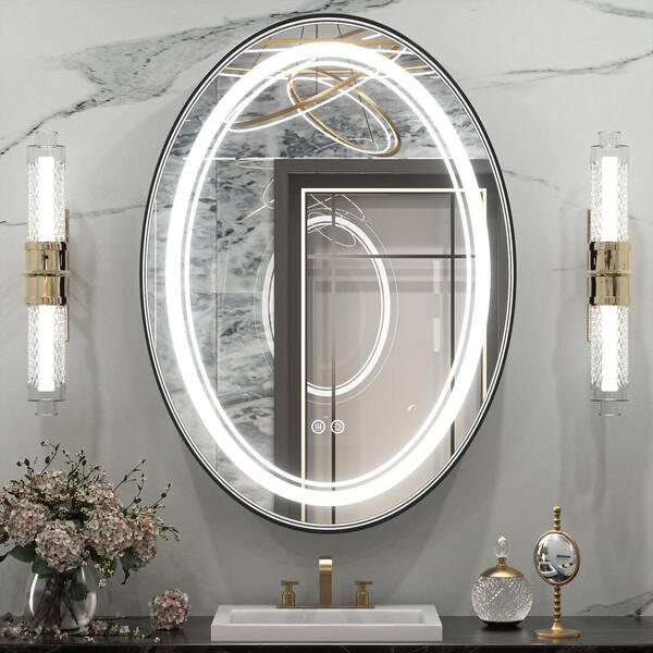 WISFOR 47.2" Oval LED Bathroom Mirror – Backlit, Dimmable, Wall Mounted, Heated & Fogless