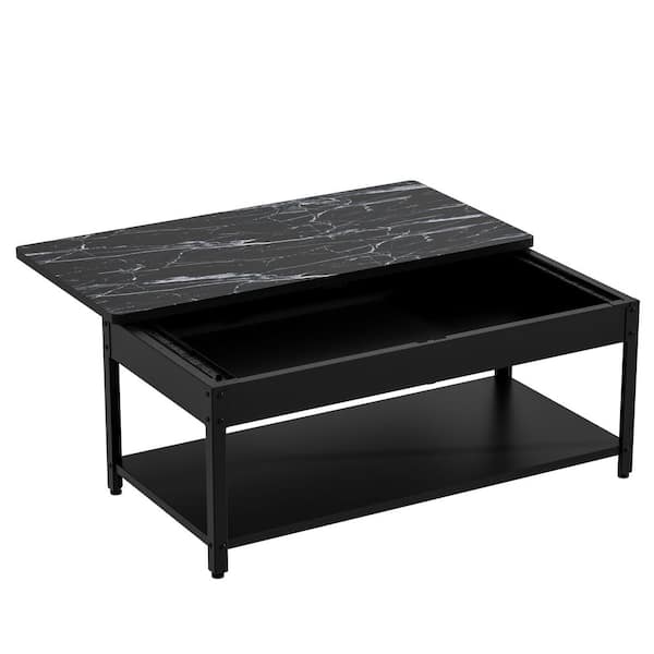 Rectangular Double-Layer Coffee Table with Hidden Storage Compartment and Fingerprint Lock-Gun Storage Tools Black
