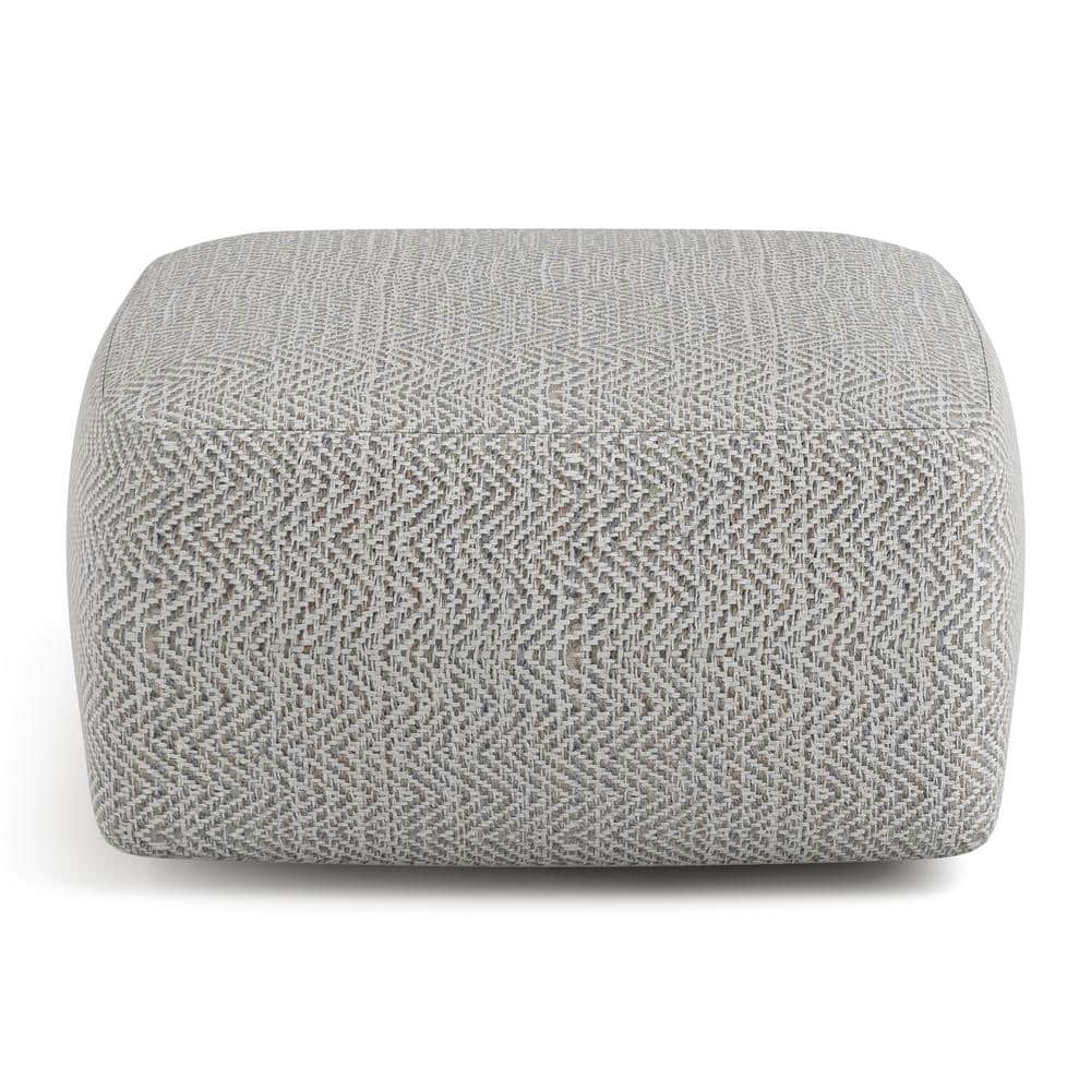 Gray Melange Cotton Blend Square Pouf