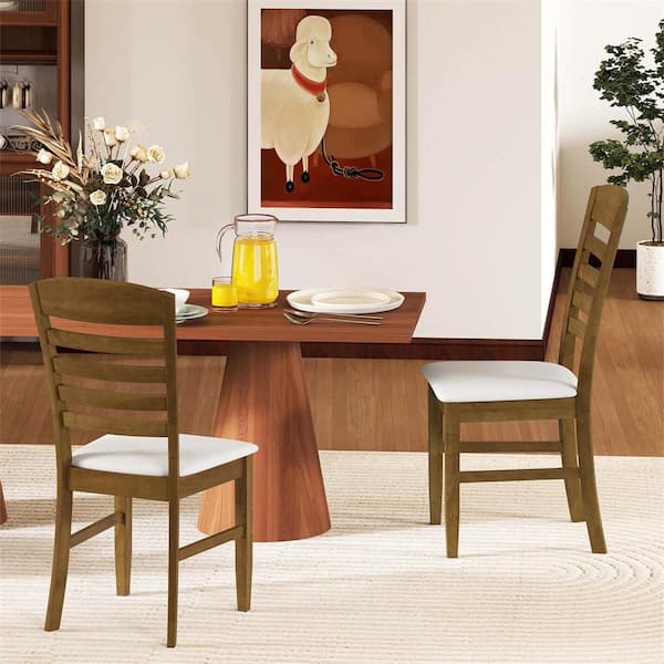 Walnut, White Wood Dining Chairs Fabric Upholstered Side Chairs with Rubber Wood Frame Set of 2