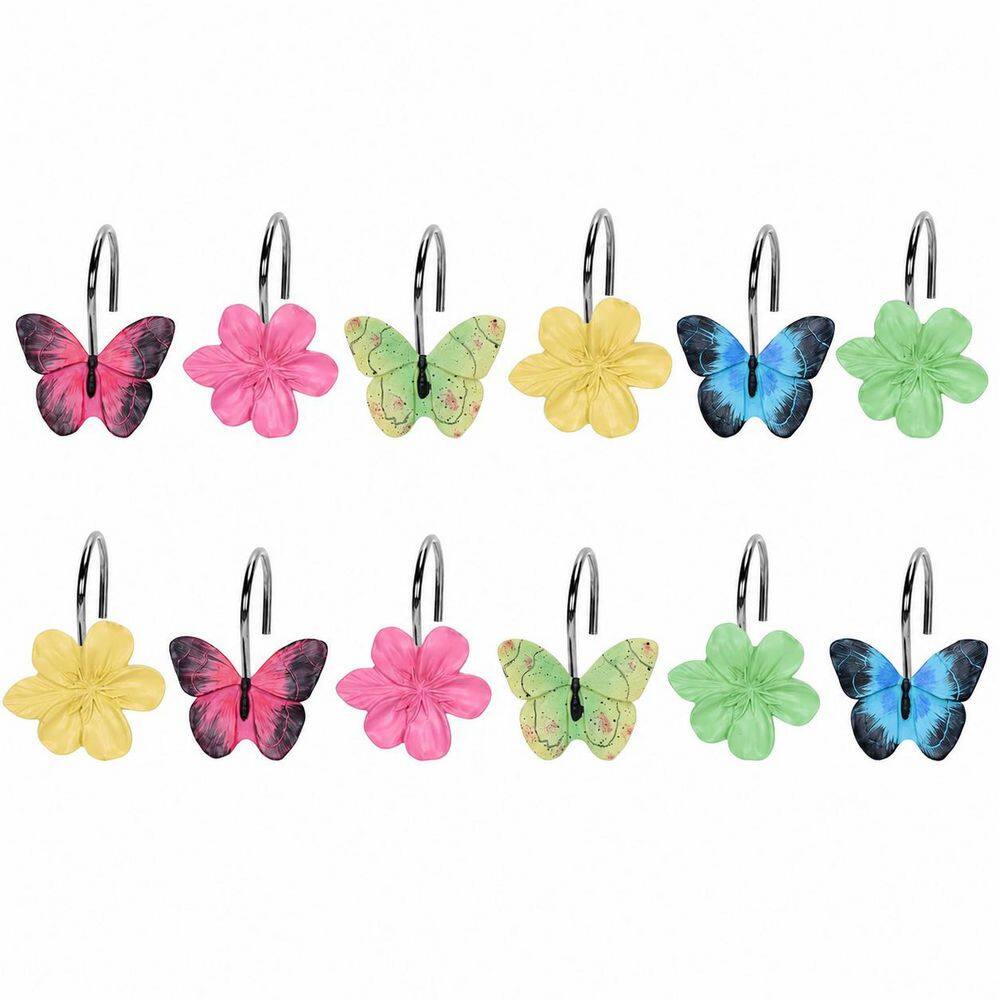 Set of 12 Resin and Steel Shower Curtain Hooks with Colorful Floral and Butterfly Pendants price history on PriceWatchPro
