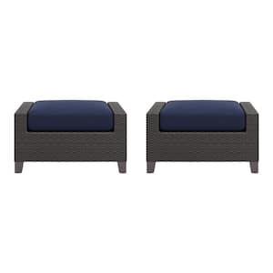 Patio Grey and Blue Metal Skye Ottoman with Cushion (Set of 2)