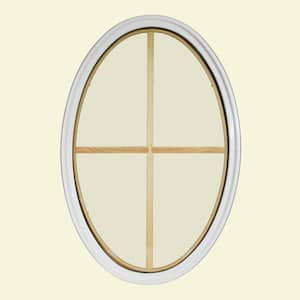 24 in. x 36 in. Oval White 4-9/16 in. Jamb 4-Lite Grille Geometric Aluminum Clad Wood Window