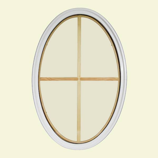FrontLine 30 in. x 48 in. Oval White 4-9/16 in. Jamb 3-1/2 in. Interior Trim 4-Lite Grille Geometric Aluminum Clad Wood Window