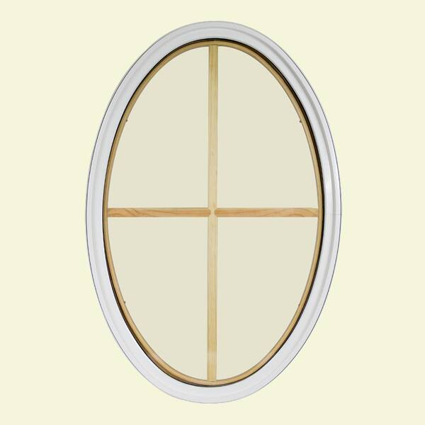 FrontLine 30 in. x 48 in. Oval White 6-9/16 in. Jamb 3-1/2 in. Interior Trim 4-Lite Grille Geometric Aluminum Clad Wood Window