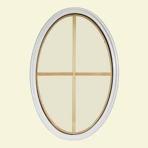 34 in. x 54 in. Oval White 4-9/16 in. Jamb 2-1/4 in. Interior Trim 4-Lite Grille Geometric Aluminum Clad Wood Window