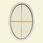 36 in. x 60 in. Oval White 4-9/16 in. Jamb 3-1/2 in. Interior Trim 4-Lite Grille Geometric Aluminum Clad Wood Window