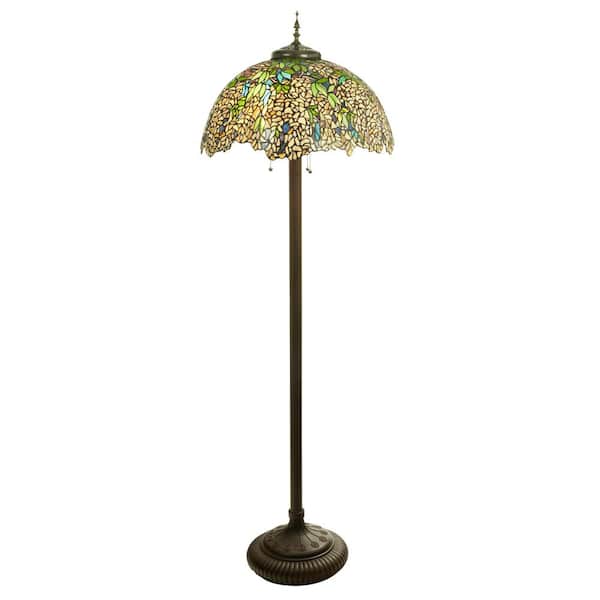 River of Goods Annika 65 in. Antique Bronze Tiffany-Style Laburnum Stained Glass Floor Lamp