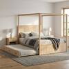 Harper & Bright Designs Natural (Light Brown) Wood Frame Queen Size Modern Canopy Bed with Headboard, Trundle and 3-Drawers YJH182AAN