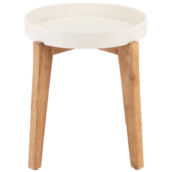 SAFAVIEH Menria Natural/Beige Round Wood Outdoor Side Table PAT1500B