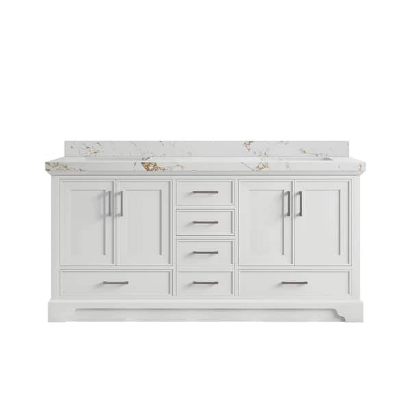 Willow Collections Charlotte 72 in. Double Sink Freestanding White Bath Vanity with Viola Gold Qt. Top Unassembled