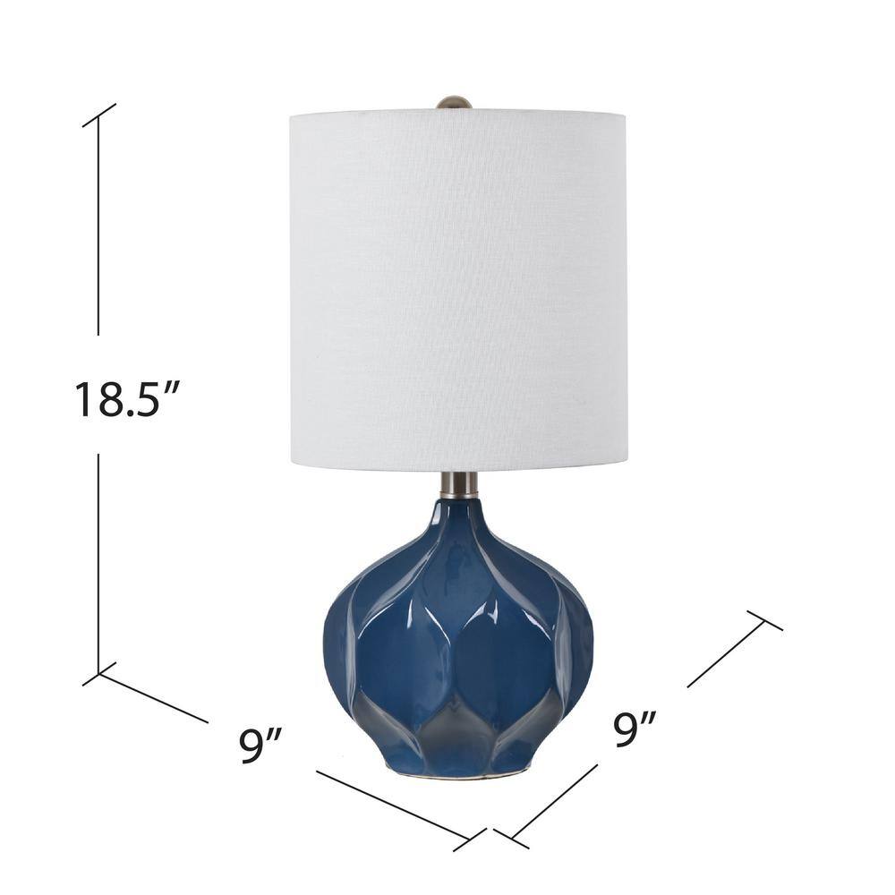 18.5" Blue Ceramic Table Lamp with White Shade
