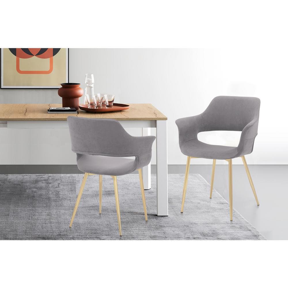 Gigi Gray Velvet Arm Chair with Gold Metal Legs