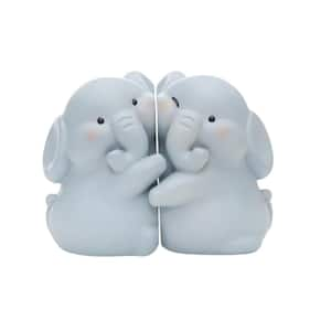 Cute Hug Elephants Decorative Unique Bookends to Hold Books Creative Resin Holder Stopper for Home Office, Blue