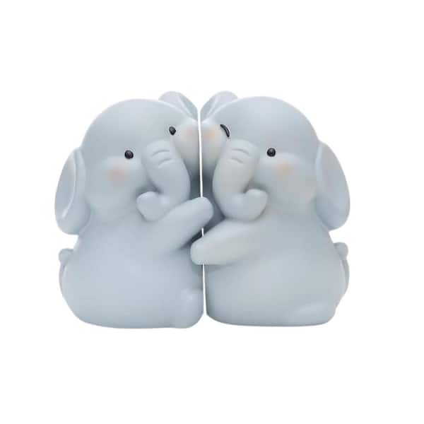 Afoxsos Cute Hug Elephants Decorative Unique Bookends to Hold Books Creative Resin Holder Stopper for Home Office, Blue