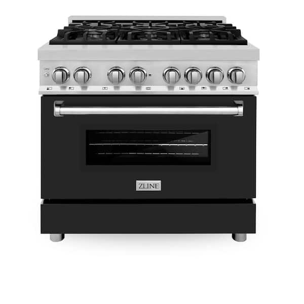 ZLINE Kitchen and Bath 36 in. 6 Burner Dual Fuel Range with Black Matte Door in Stainless Steel