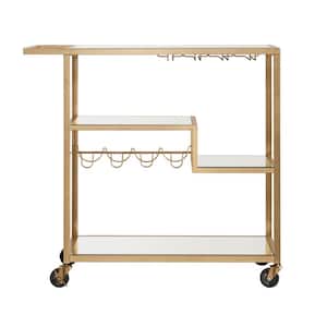 Allyon Champagne Gold Bar Cart with Wine Glass Storage