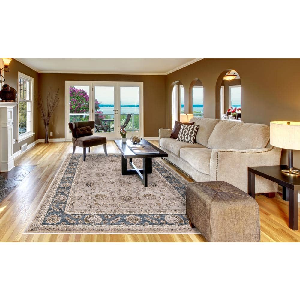 Beige Tufted Synthetic Medium Pile Runner Rug