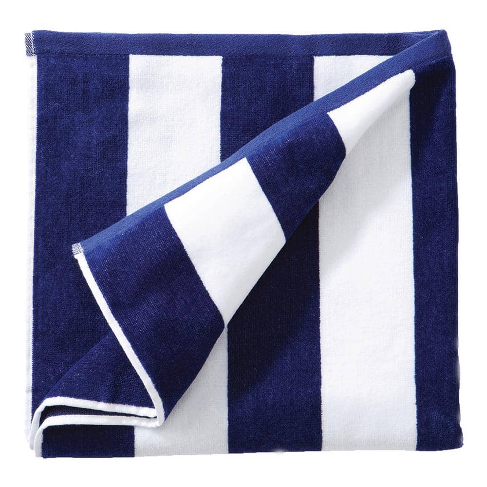 FRESHFOLDS Blue Striped Cotton Single Beach Towel GB10706 - The Home Depot
