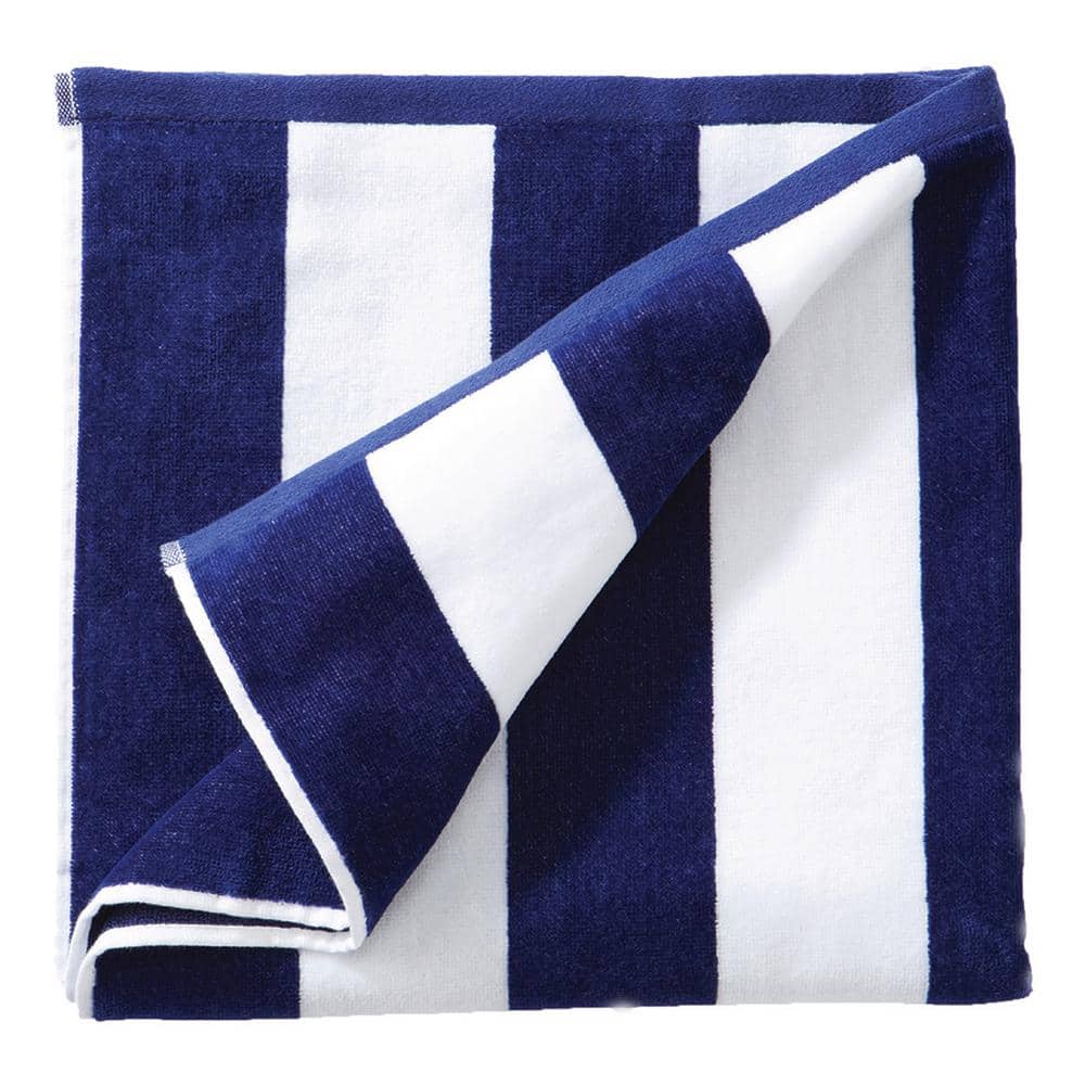 FRESHFOLDS Blue Striped Cotton Single Beach Towel GB10706 The Home Depot