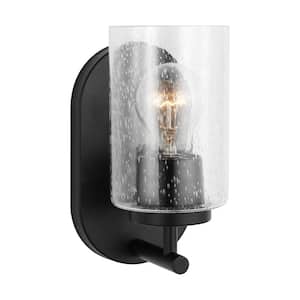 Oslo 4.75 in. 1-Light Midnight Black Contemporary Dimmable Wall Bath Vanity Light with Clear Seeded Glass Shade