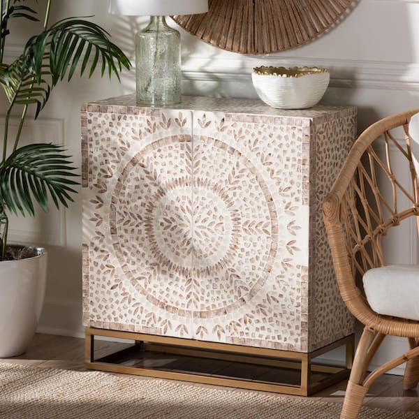 Ercilia Floral Rustic Brown Mother of Pearl Storage Cabinet