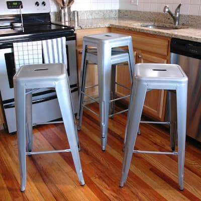 Loft Style 30 in. Stackable Metal Bar Stool in Silver (Set of 4)