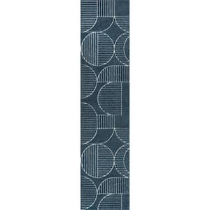 Nordby High-Low Geometric Arch Scandi Striped Navy/Cream 2 ft. x 8 ft. Indoor/Outdoor Runner Rug