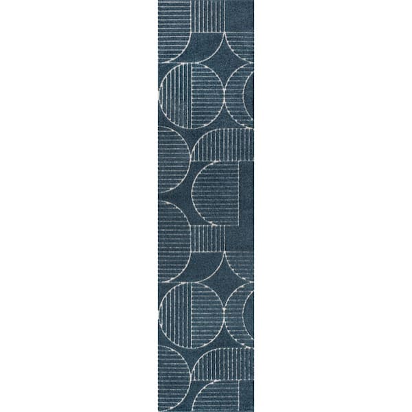 Nordby High-Low Geometric Arch Scandi Striped Navy/Cream 2 ft. x 8 ft. Indoor/Outdoor Runner Rug