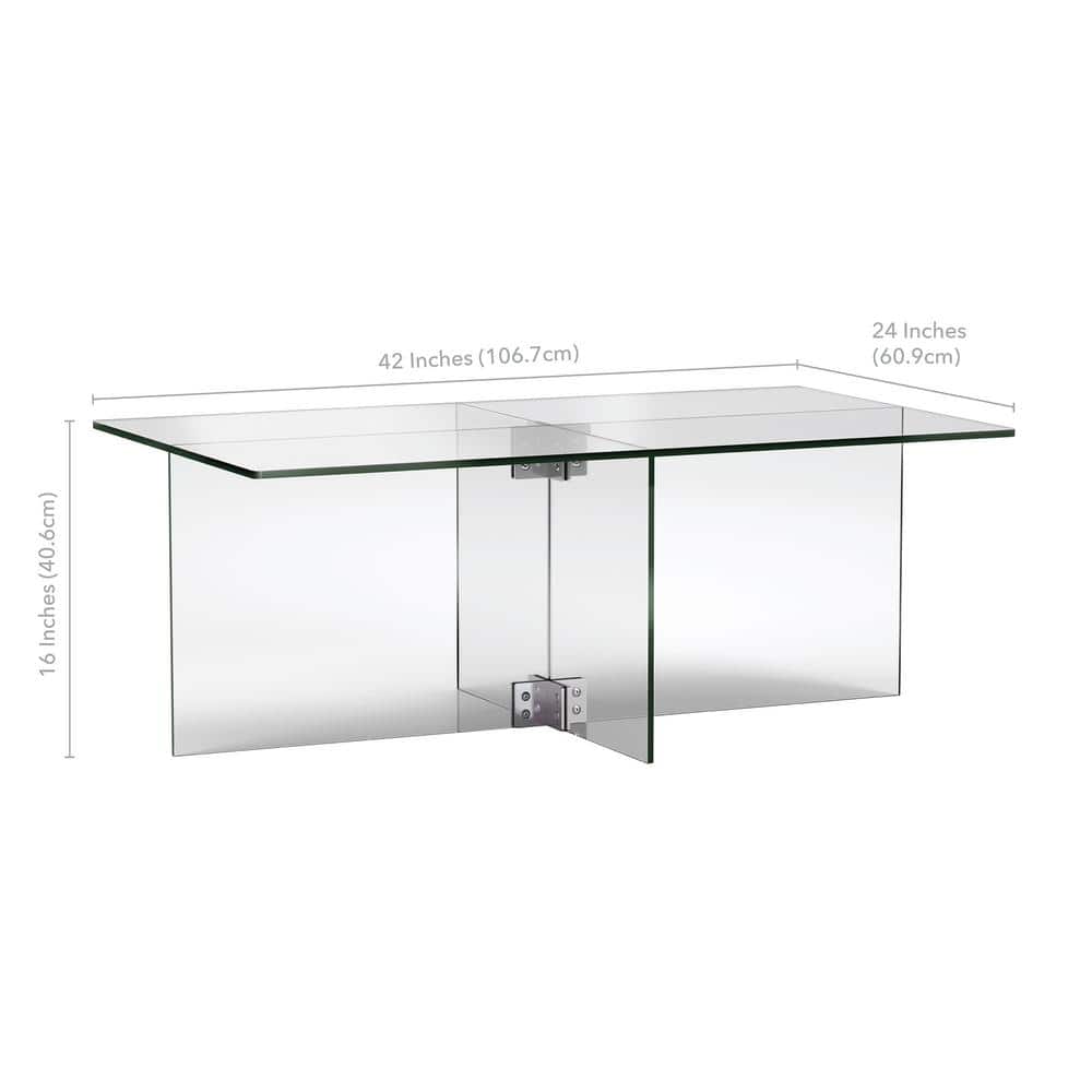 Elegant 42'' Clear Glass Rectangular Coffee Table with Steel Base