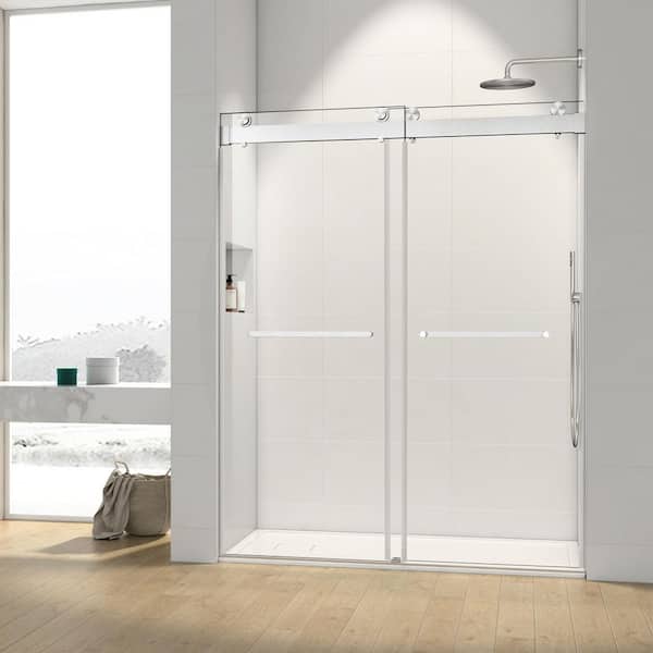 Satico 60 in. W x 76 in. H Double Sliding Frameless Shower Door/Enclosure in Chrome Finish with Clear Glass