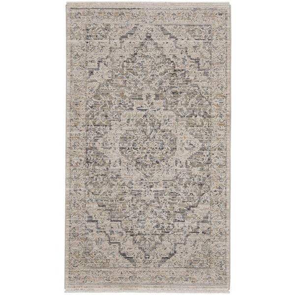 Nourison Nyle Ivory Taupe 3 ft. x 5 ft. Vintage Persian Kitchen Area Rug