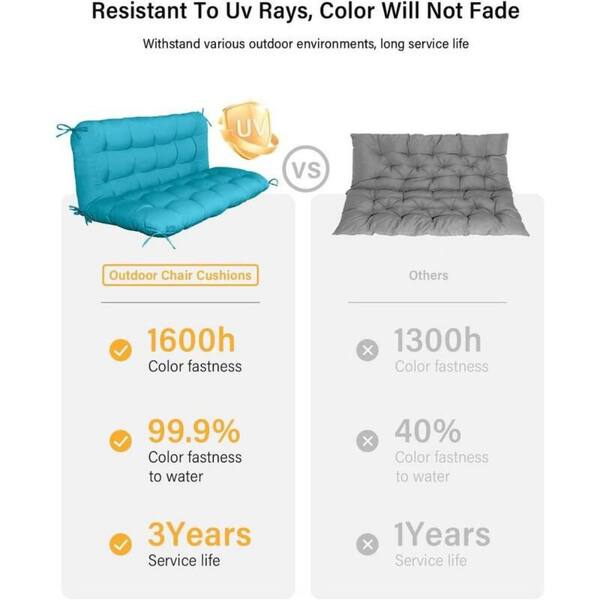 UV-Resistant 48 x 40 in. Blue Outdoor Porch Swing Cushion-2-in-1 Detachable and Waterproof with Backrest