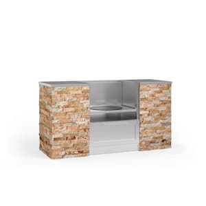 Outdoor Kitchen SS 67.16 in. L x 25.5 in. D x 37 in. H 6-Piece Cabinet Set with Kamado Cabinet in Scabos Travertine