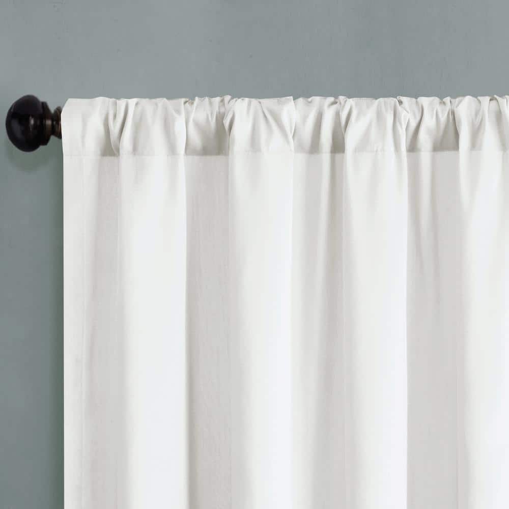 White Faux Silk Embroidered Puddle Length Curtain Panel
