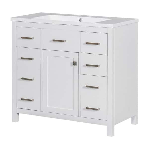 Nestfair 36 in. W x 18 in. D x 34 in. H Single Sink Freestanding Bath Vanity in White with White Resin Top