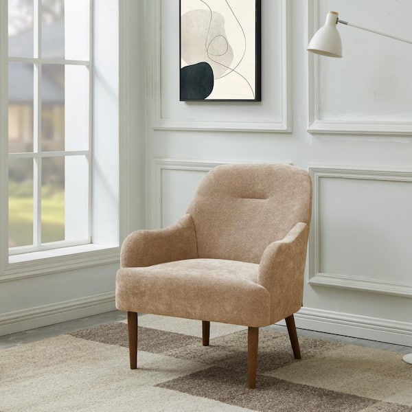 Noble House Losa Beige Wood Legs Modern Chenille Fabric Accent Armchair