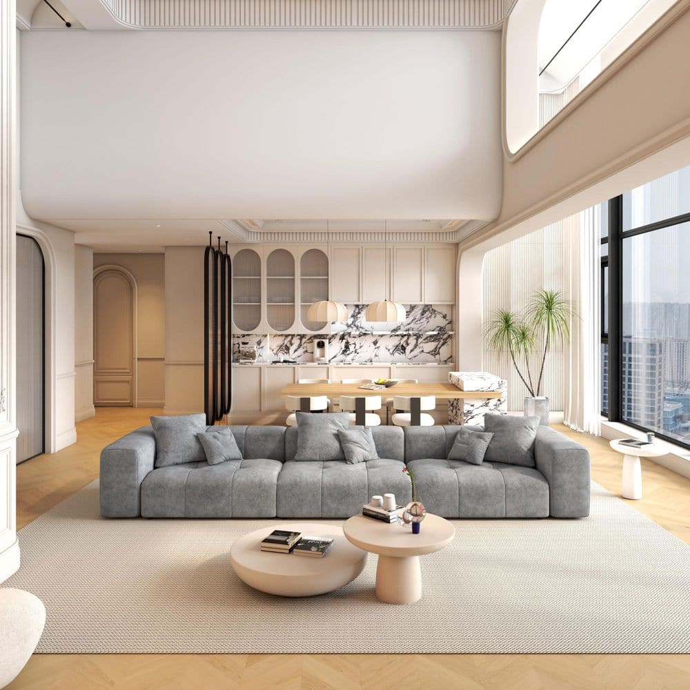 144.17 in Wide Square Arm Linen Modern Oversized L-Shaped Sofa For Living Room in Gray price history on PriceWatchPro