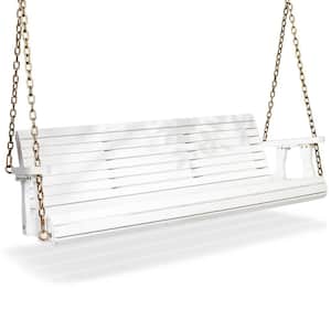 5 ft. 3-Person White Wood Porch Swing with Adjustable Chains and Treated PU-Painted Surface, Support Up to 880 lbs.