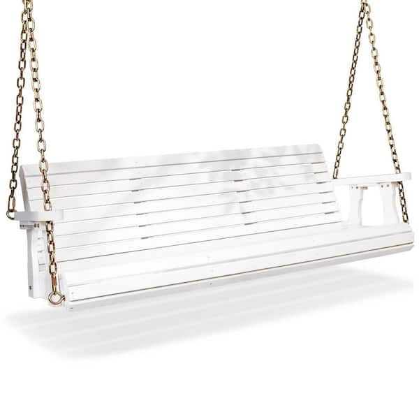 VINGLI 5 ft. 3-Person White Wood Porch Swing with Adjustable Chains and Treated PU-Painted Surface, Support Up to 880 lbs.