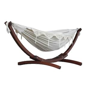 8 ft. Double Cotton Hammock in Natural with 8 ft. Solid Pine Arc Stand