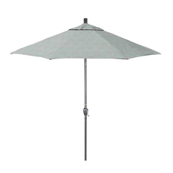 California Umbrella 9 ft. Grey Aluminum Market Patio Umbrella with Crank Lift and Push-Button Tilt in Spiro Capri Pacifica Premium