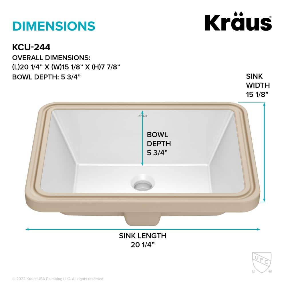 Kraus Elavo 20.25" White Ceramic Undermount Bathroom Sink
